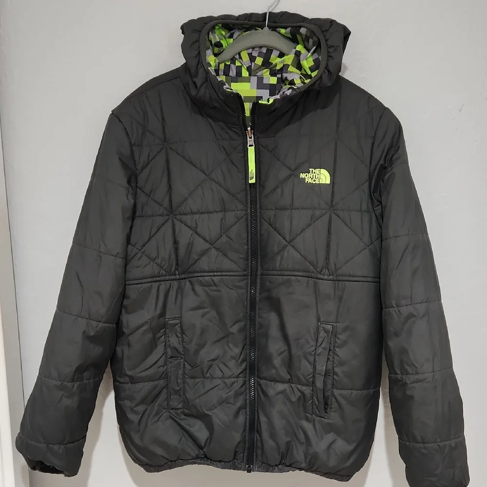 The North Face Boy's Puffer Coat Reversable Minecraft Like Print *read carefully